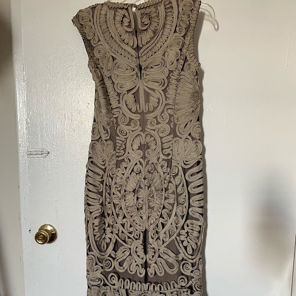 JS Collections Soutache Appliqué Taupe Gown